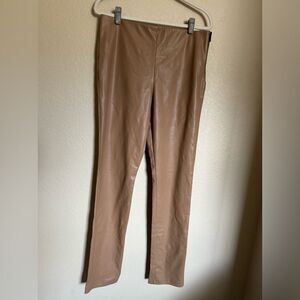 ZARA Faux Leather High Rise Straight Leg Pants Leggings Split Hem Sz XL tan NEW